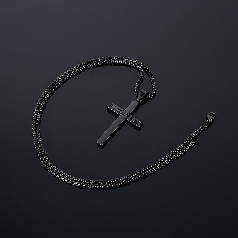REVEMCN Stainless Steel Jesus Cross Pendant Necklace for Men Women 20-24 Inches Rolo Chain Christian Gifts for Men Faith - Image 4